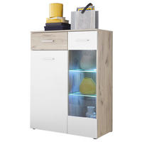 VITRINE  in Weiß, Eichefarben - Eichefarben/Silberfarben, Design, Glas/Holzwerkstoff (85/113/40cm) - MID.YOU