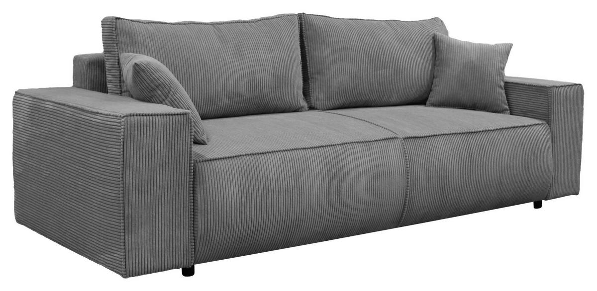 SCHLAFSOFA LOFT Cord Dunkelgrau  inkl. Zierkissen, Rückenkissen, Bettkasten  - Dunkelgrau/Schwarz, Design, Kunststoff/Textil (255/90/97cm) - MID.YOU