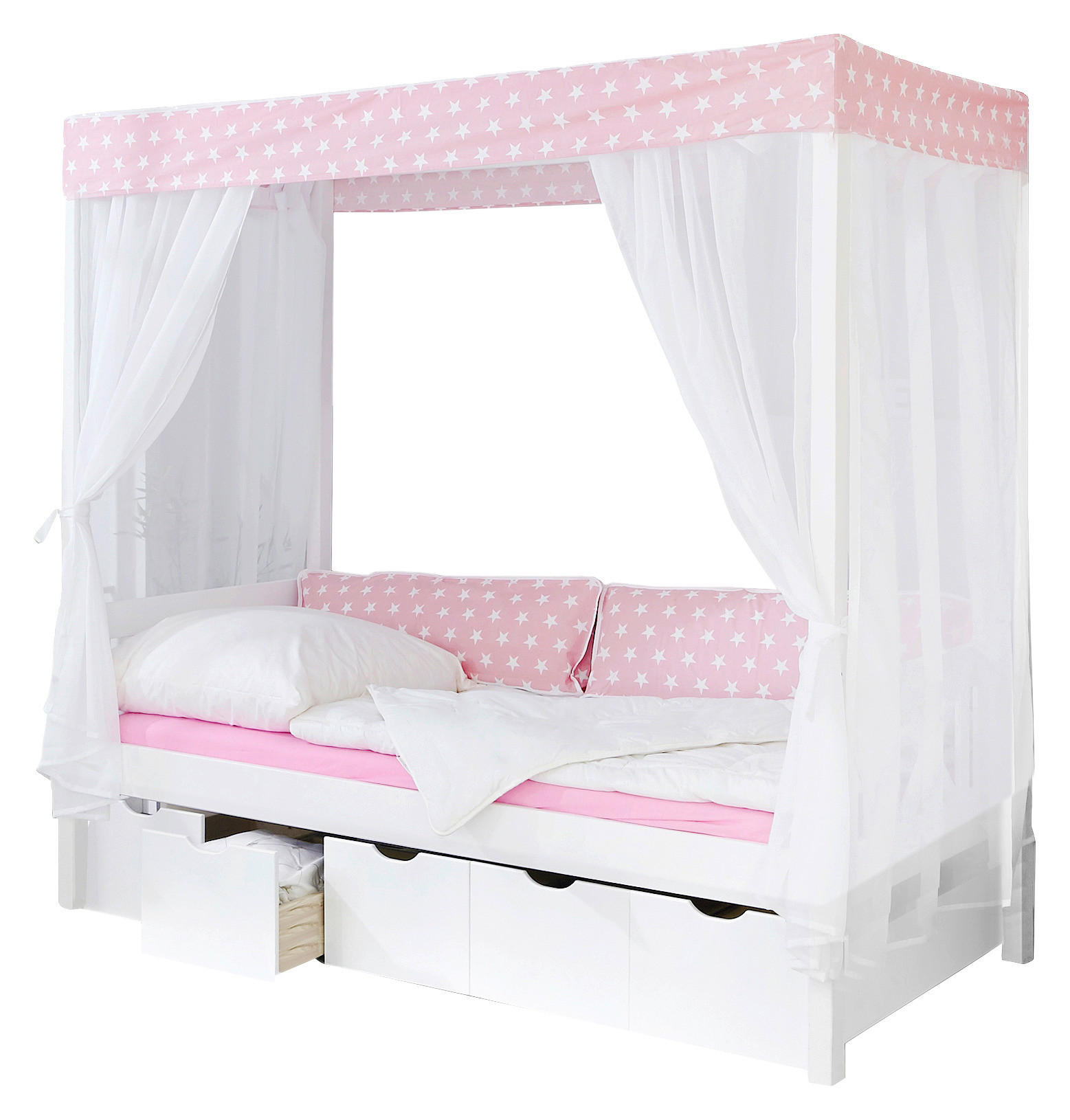 HIMMELBETT 90/200 cm  in Rosa, Weiß  - Weiß/Rosa, MODERN, Holz (90/200cm) - MID.YOU