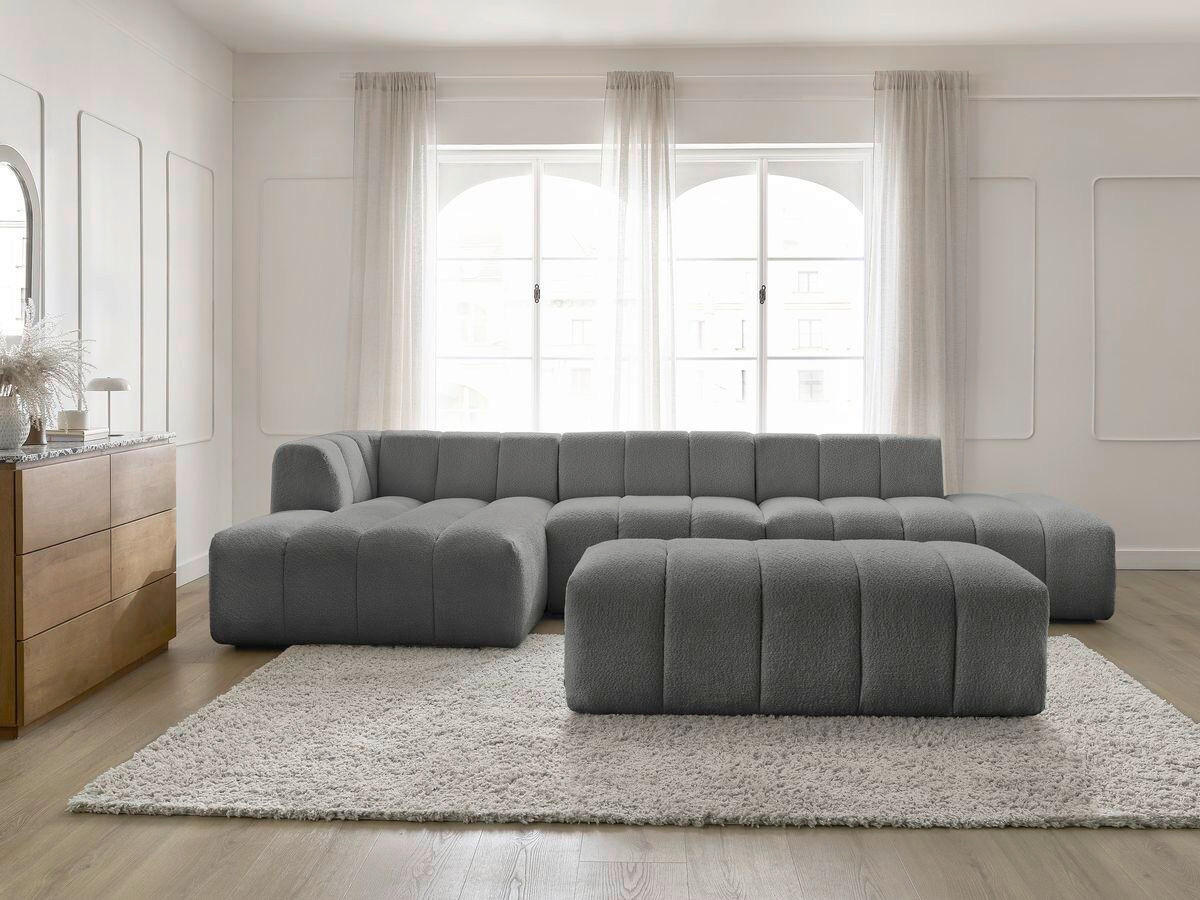 ECKSOFA Ottomane links  ANNECY Dunkelgrau Bouclé  - Dunkelgrau/Schwarz, MODERN, Kunststoff/Textil (170/262cm)