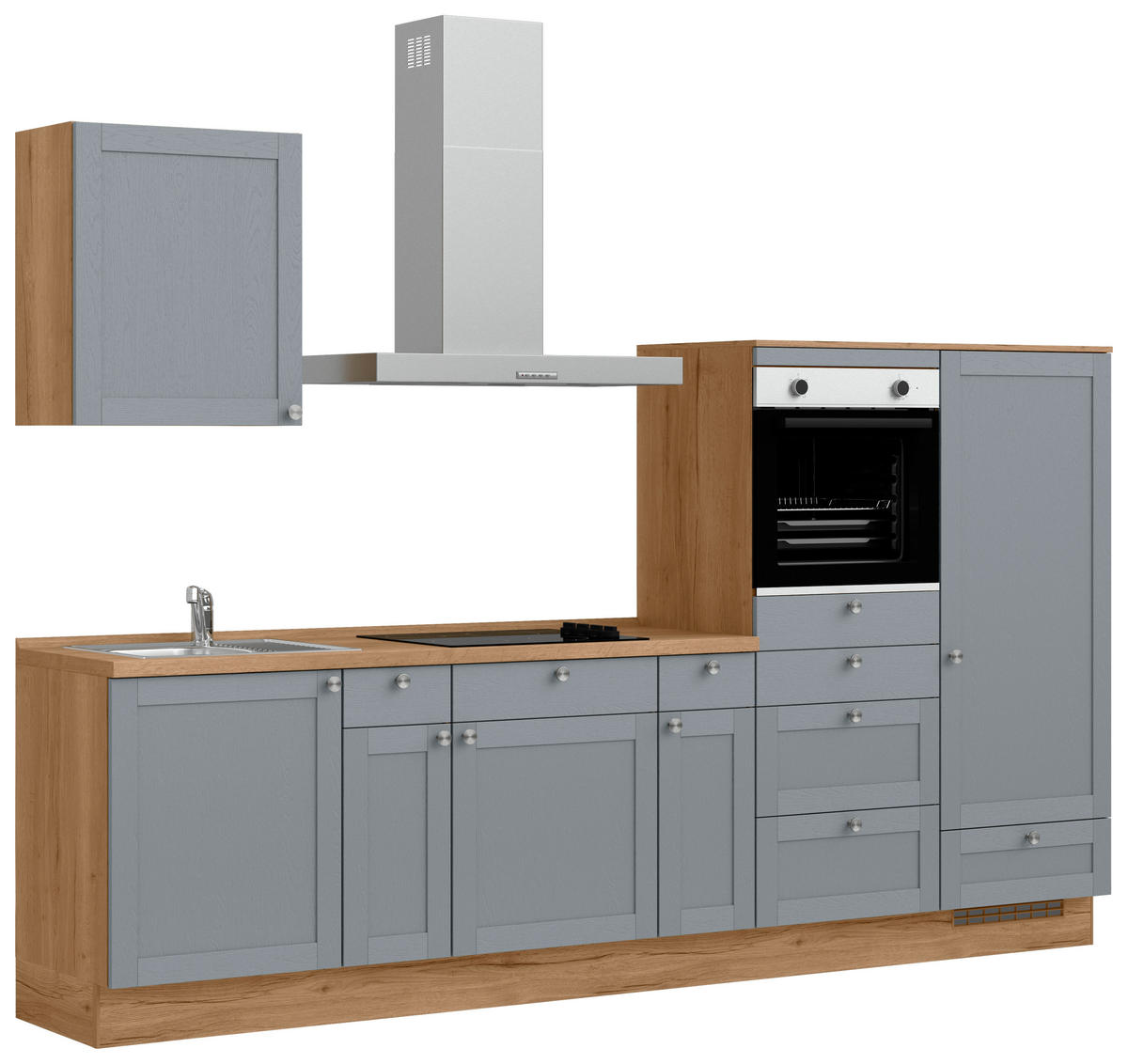 KÜCHENLEERBLOCK Frame 300 cm  in Eichefarben, Blaugrau  - Edelstahlfarben/Eichefarben, MODERN, Holzwerkstoff/Metall (300cm) - Nobilia