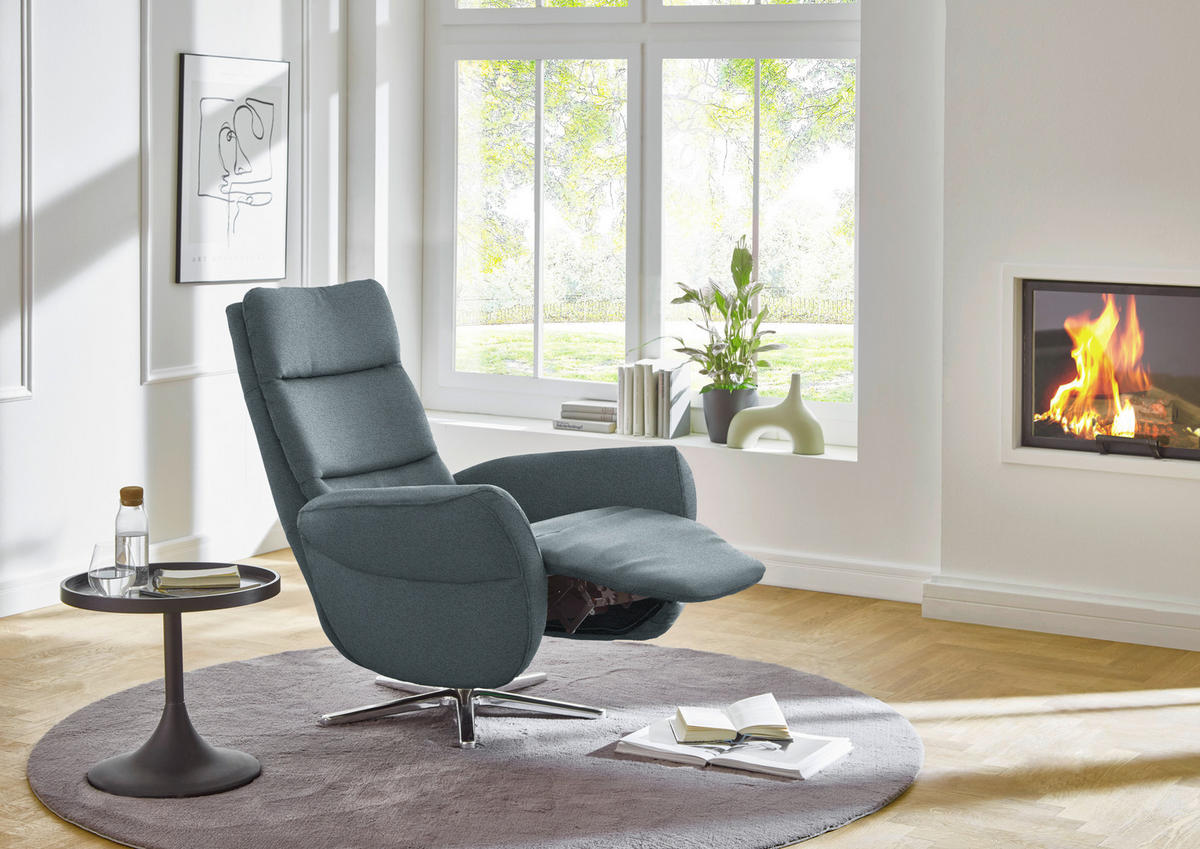 RELAXSESSEL in Textil Blaugrau  - Chromfarben/Blaugrau, Design, Textil/Metall (78/113/83cm) - Beldomo Speed