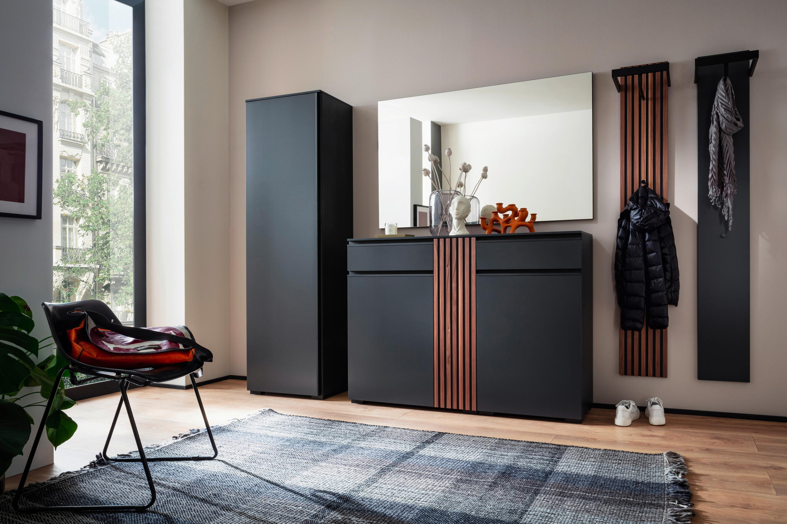 GARDEROBE 5-teilig  in 300/200/38 cm  - Anthrazit/Nussbaumfarben, Design, Holz/Holzwerkstoff (300/200/38cm) - Moderano