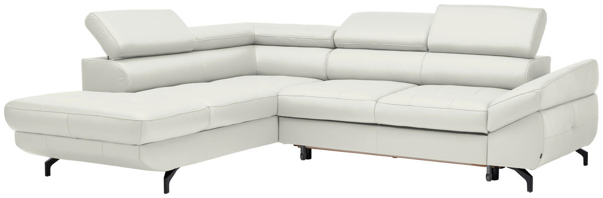 ECKSOFA in Echtleder Weiss  - Weiss/Schwarz, Design, Leder/Metall (220/270cm) - Novel