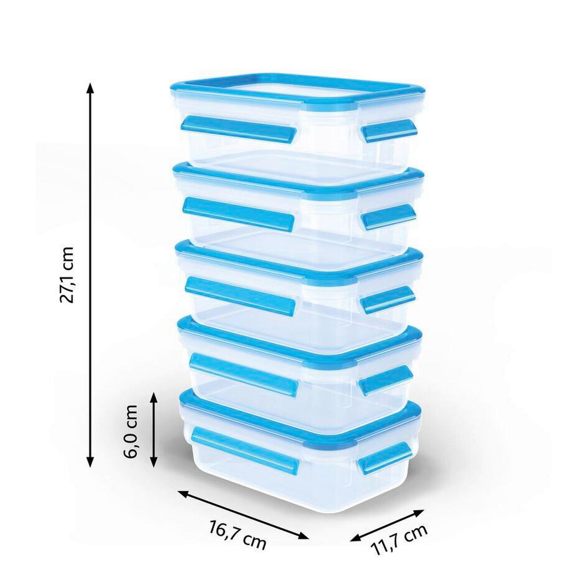FRISCHHALTEDOSENSET Clip & Close 5-teilig  - Transparent, Basics, Kunststoff (16,7/11,7/27,1cm) - Emsa