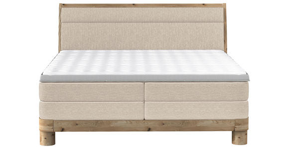 BOXSPRINGBETT 140/200 cm,  in Beige, gepolstertes Kopfteil, Topper, Matratzen, H3 + H3 = fest  - Eichefarben/Beige, Natur, Holz/Textil (140/200cm) - Valnatura