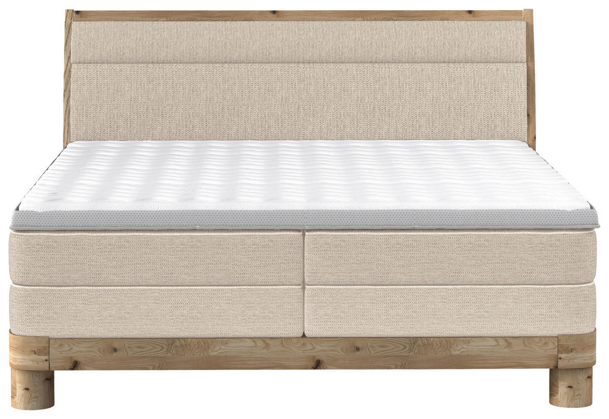 BOXSPRINGBETT 160/200 cm,  in Beige, gepolstertes Kopfteil, Topper, Matratzen, H3 + H3 = fest  - Eichefarben/Beige, Natur, Holz/Textil (160/200cm) - Valnatura