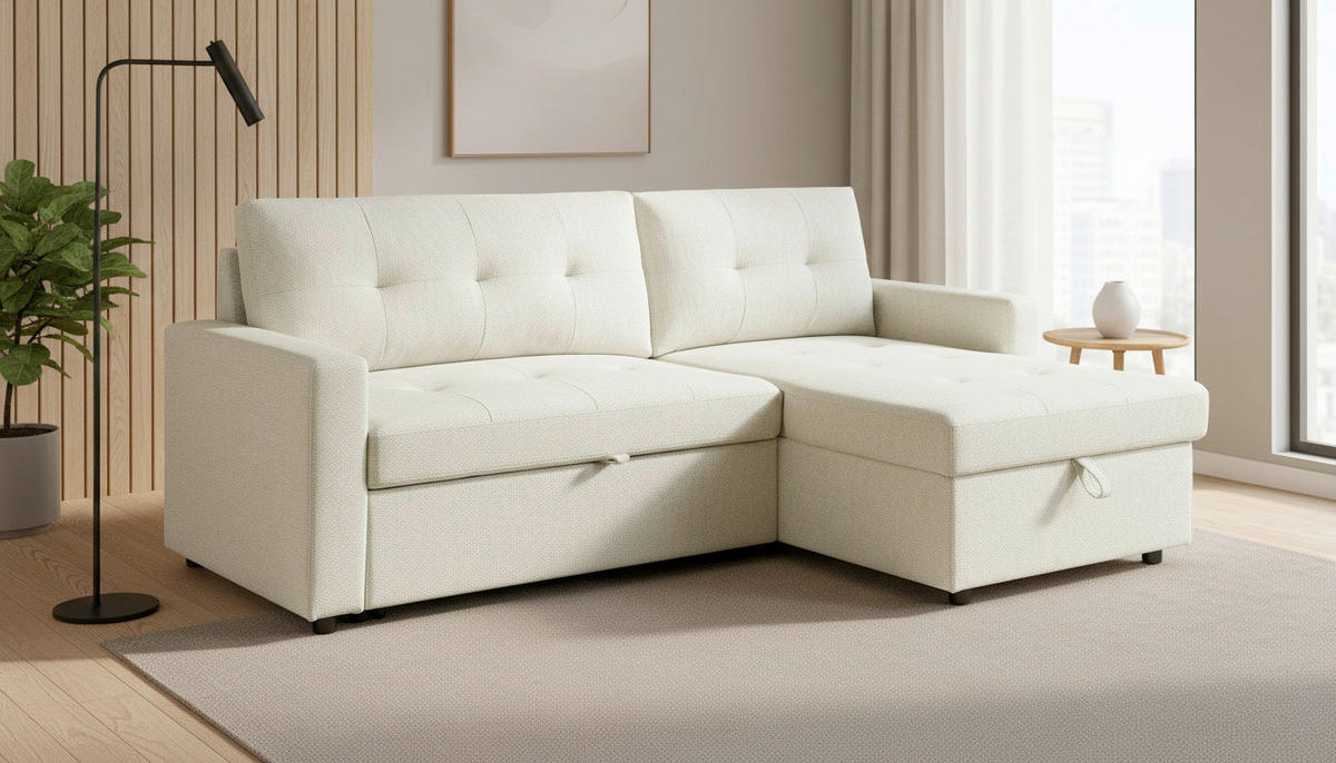 ECKSOFA LYN Beige Leinenoptik  - Beige/Schwarz, Design, Kunststoff/Textil (218/91/85cm) - MID.YOU