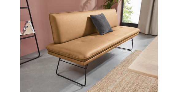 SITZBANK in Metall, Textil Schwarz, Cognac  - Cognac/Schwarz, Design, Textil/Metall (195/87/65cm) - Dieter Knoll