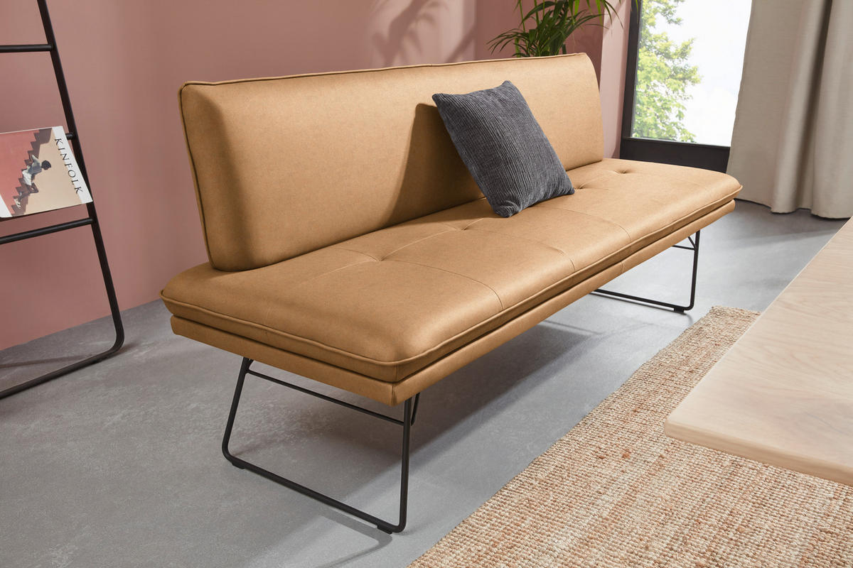 SITZBANK in Metall, Textil Schwarz, Cognac  - Cognac/Schwarz, Design, Textil/Metall (195/87/65cm) - Dieter Knoll