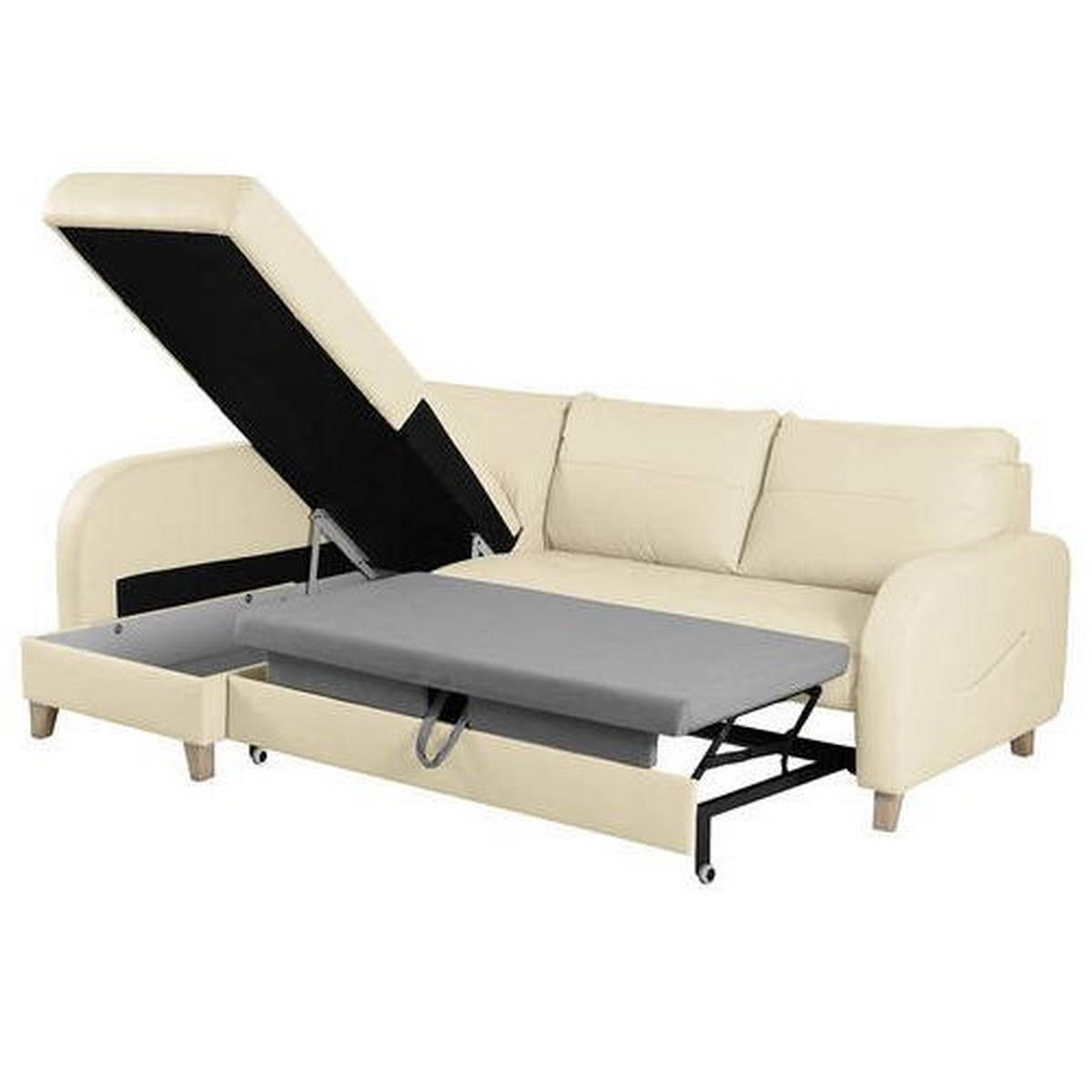 ECKSOFA Beige Echtleder Lederlook  - Beige/Buchefarben, Design, Leder/Holz (227/168cm) - Livetastic