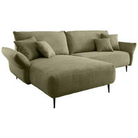 ECKSOFA 178/264 cm  in Cord Olivgrün Zierkissen, Rückenkissen, Armteilverstellung  178/264 cm  - Schwarz/Olivgrün, Design, Textil/Metall (178/264cm) - P & B
