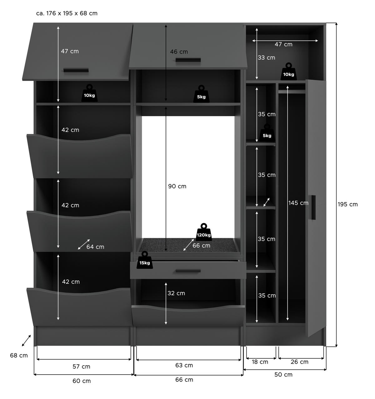 HAUSWIRTSCHAFTSRAUM 176/195/68 cm  in Anthrazit  - Anthrazit, Basics, Holzwerkstoff (176/195/68cm) - MID.YOU
