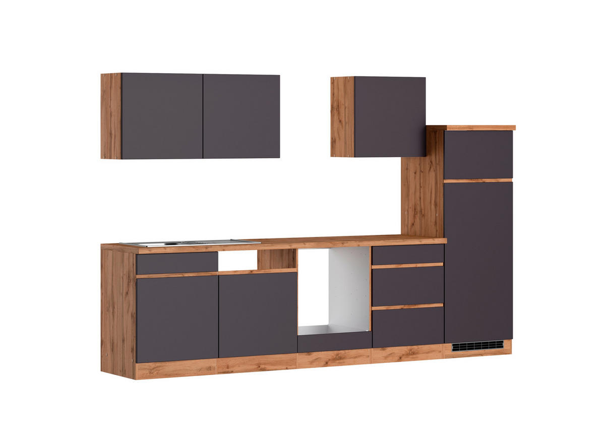 KÜCHENLEERBLOCK 300 cm   in Grau, Eiche Wotan  - Eiche Wotan/Grau, Design, Holzwerkstoff (300cm) - Held