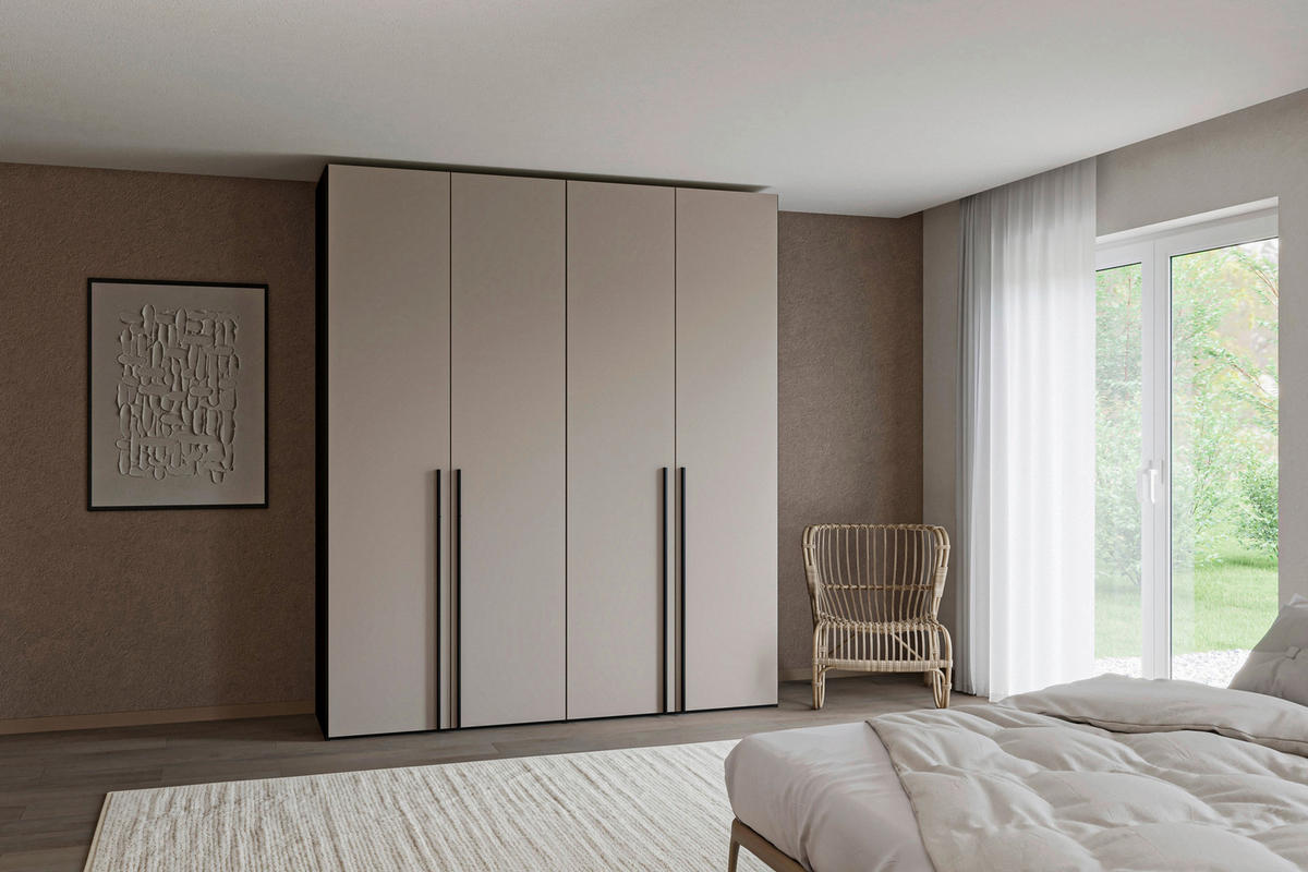 DREHTÜRENSCHRANK 203/236/59 cm,  in Schwarz, Hellbraun, 4-türig  - Hellbraun/Schwarz, Design, Glas/Holzwerkstoff (203/236/59cm) - Jutzler