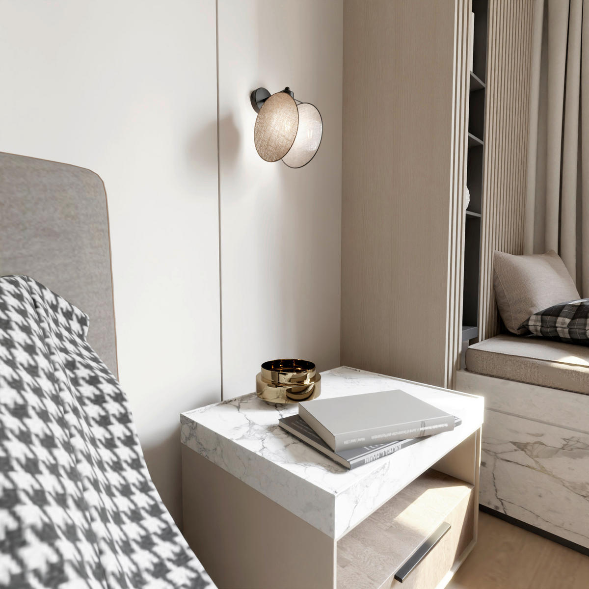 WANDLEUCHTE  20/22/26 cm    - Schwarz, Natur, Textil/Metall (20/22/26cm)