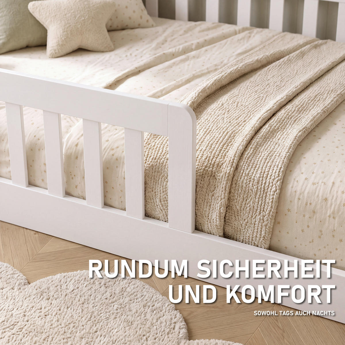 BODENBETT. 90/200 cm  in Weiß  - Naturfarben/Weiß, KONVENTIONELL, Holz (90/200cm) - Carryhome