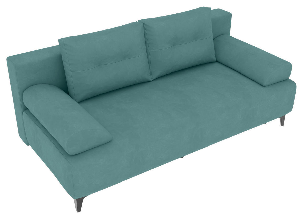 SCHLAFSOFA  mit Liegefunktion Velours Türkis  - Türkis/Schwarz, KONVENTIONELL, Textil/Metall (200/98/90cm) - Carryhome