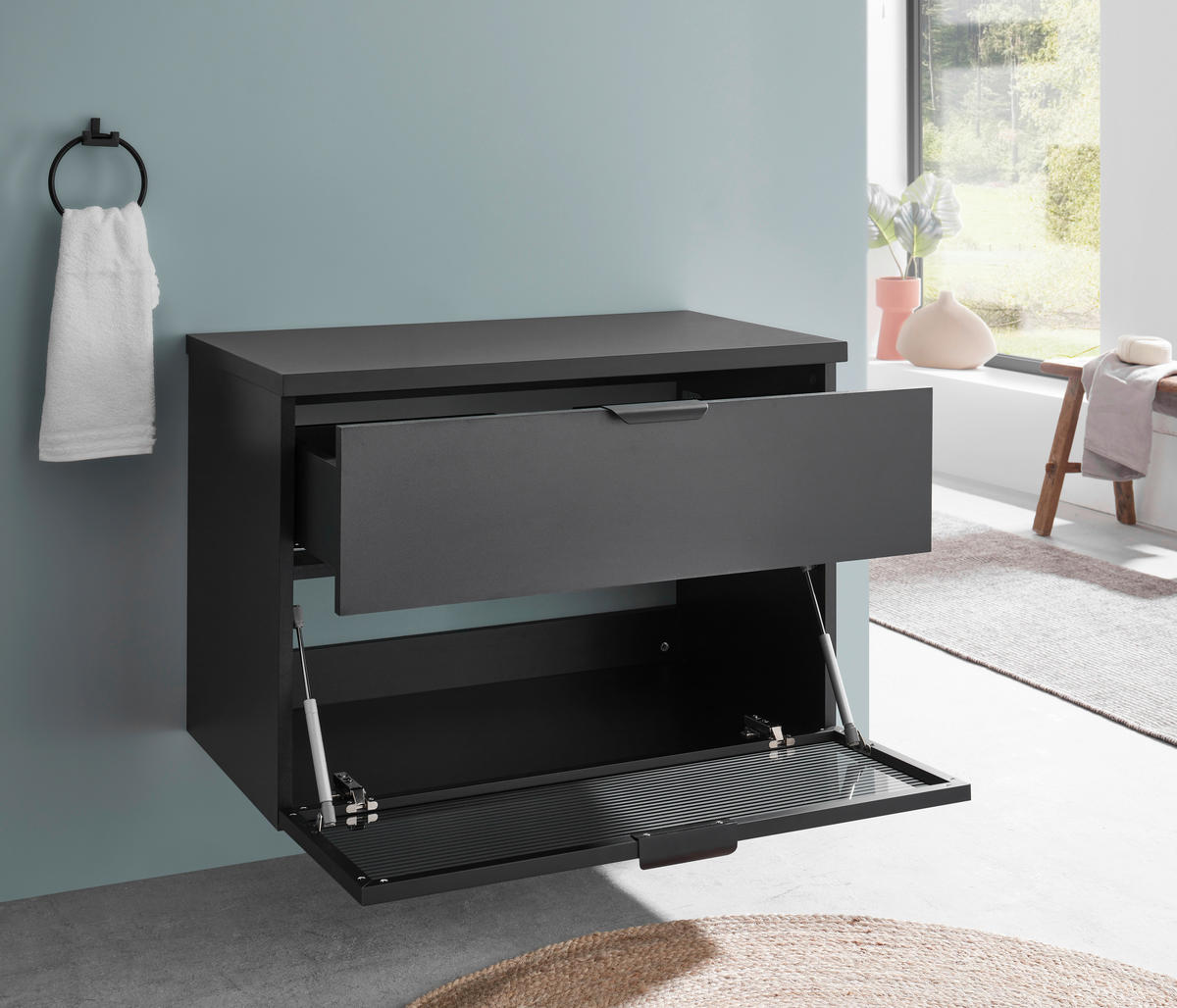 WASCHBECKENUNTERSCHRANK 80/55/46 cm  - Schwarz, KONVENTIONELL, Glas/Holzwerkstoff (80/55/46cm) - home24