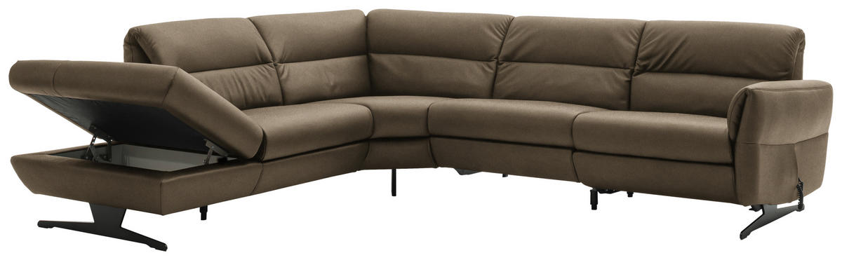 ECKSOFA Hellbraun Echtleder  - Hellbraun/Schwarz, Design, Leder/Metall (258/286cm) - Schöner Wohnen