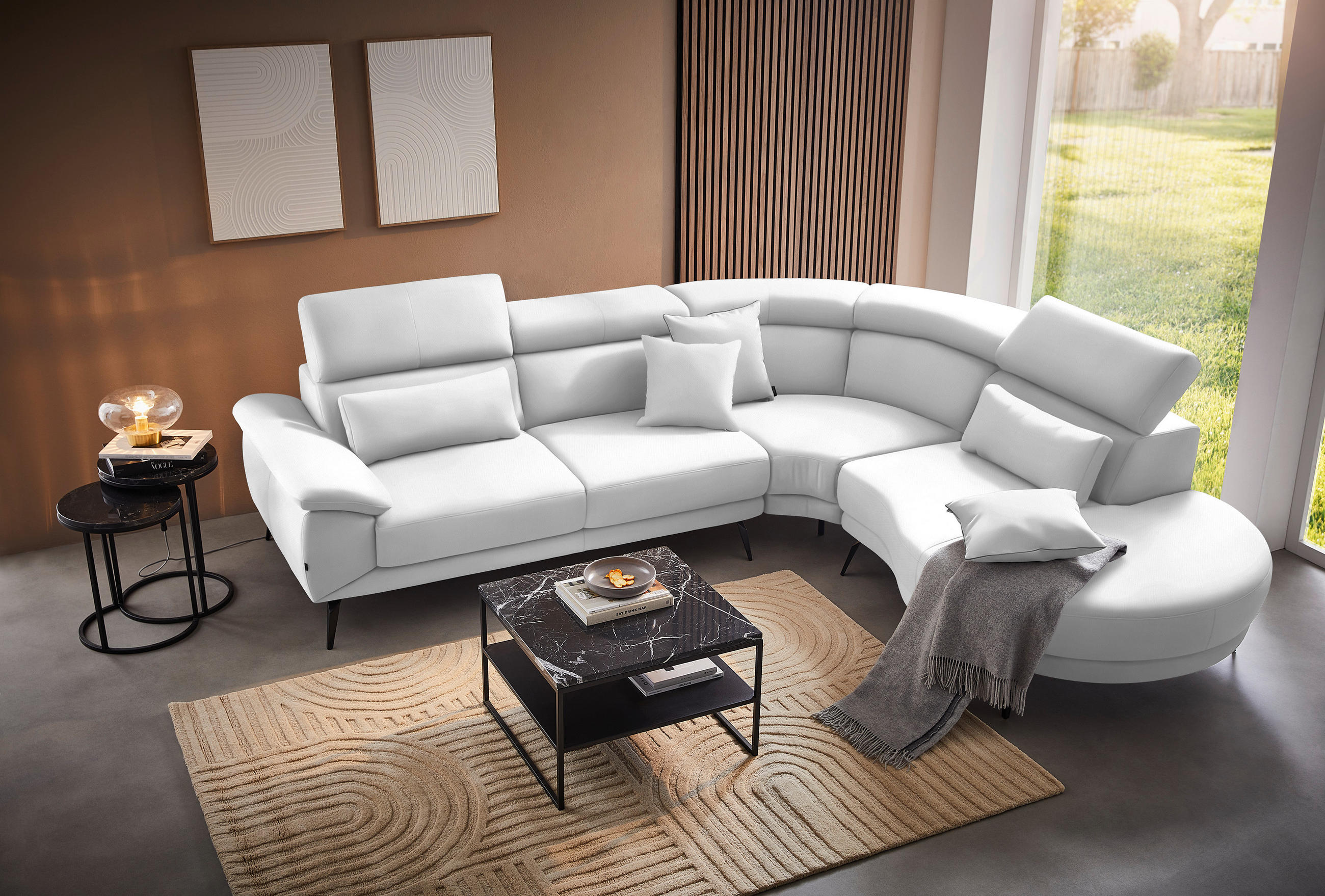 ECKSOFA Weiß Velours  - Schwarz/Weiß, Design, Textil/Metall (299/264cm) - Novel