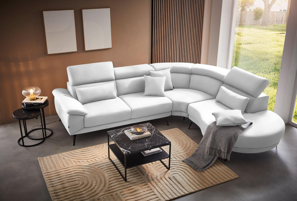 ECKSOFA Weiß Velours  - Schwarz/Weiß, Design, Textil/Metall (299/264cm) - Novel