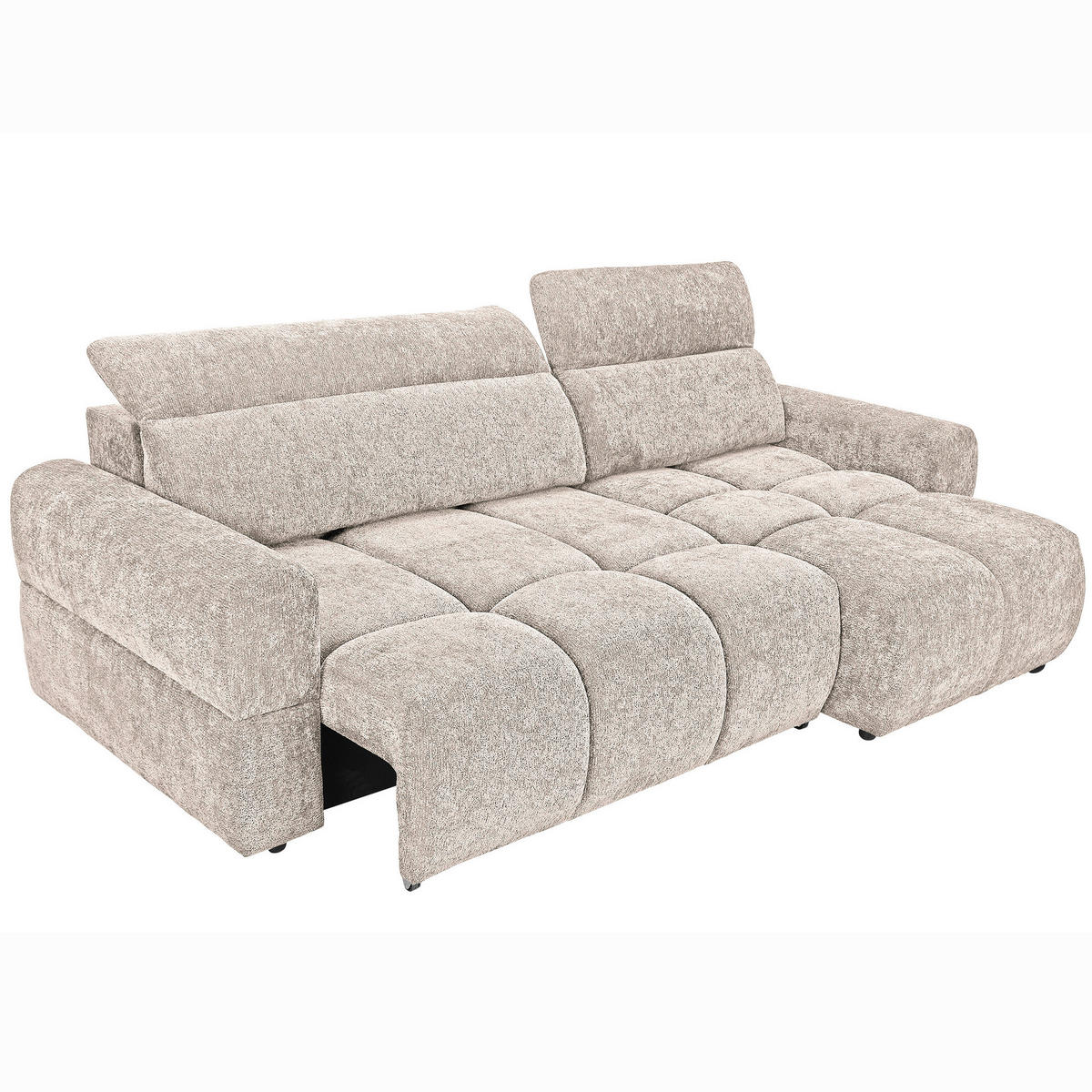 ECKSOFA Beige Chenille Bettkasten, Rücken echt, Kopfteilverstellung, Sitztiefenverstellung  - Beige/Schwarz, MODERN, Kunststoff/Textil (268/165cm) - Carryhome