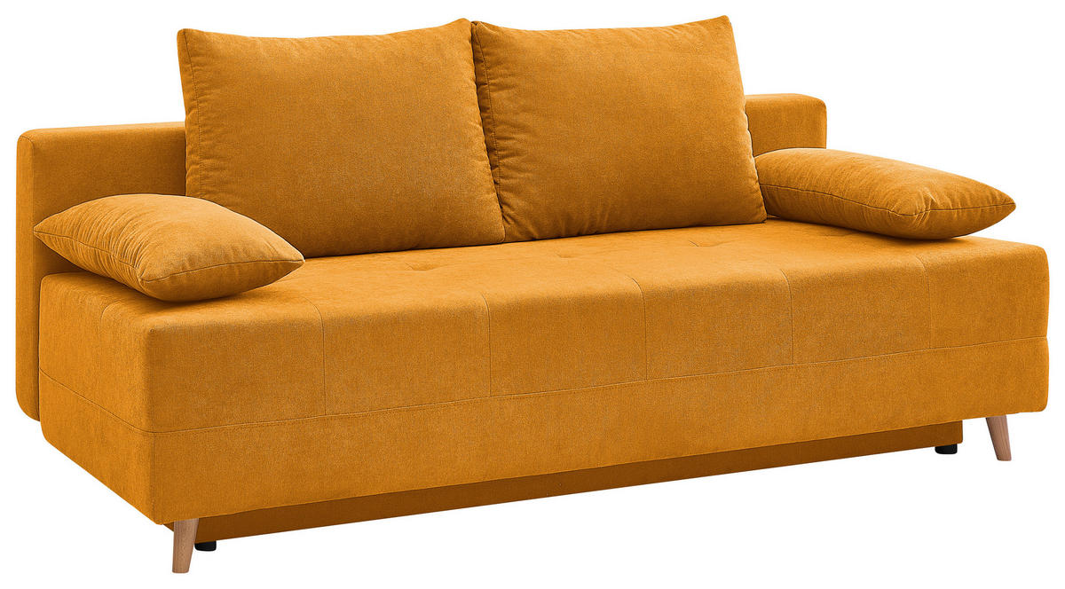 SCHLAFSOFA LUMOS Samt Gelb  inkl. Rückenkissen, Armlehnenkissen, Schlaffunktion, Rücken echt, Stauraum  - Gelb/Naturfarben, Design, Textil (206/96/96cm) - P & B