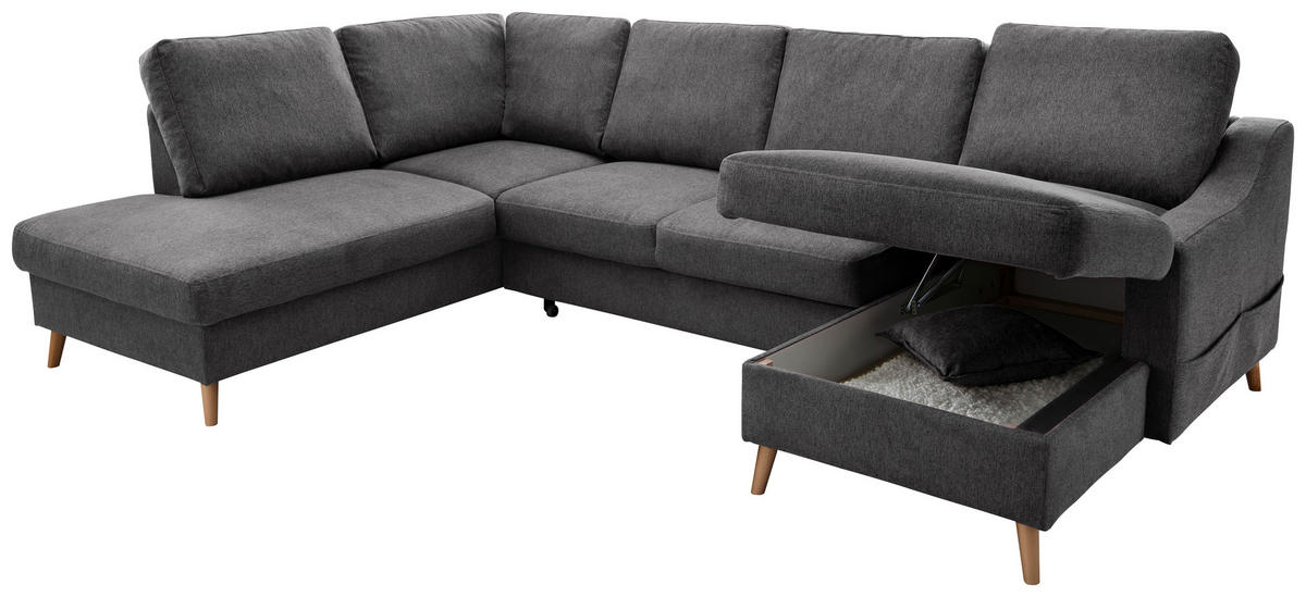 WOHNLANDSCHAFT in Struktur Anthrazit  - Anthrazit/Naturfarben, KONVENTIONELL, Holz/Textil (200/301/150cm) - P & B