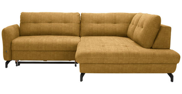 ECKSOFA in Flachgewebe, Leinenoptik Currygelb 247/208 cm - Currygelb/Schwarz, MODERN, Textil/Metall (247/208cm) - Xora