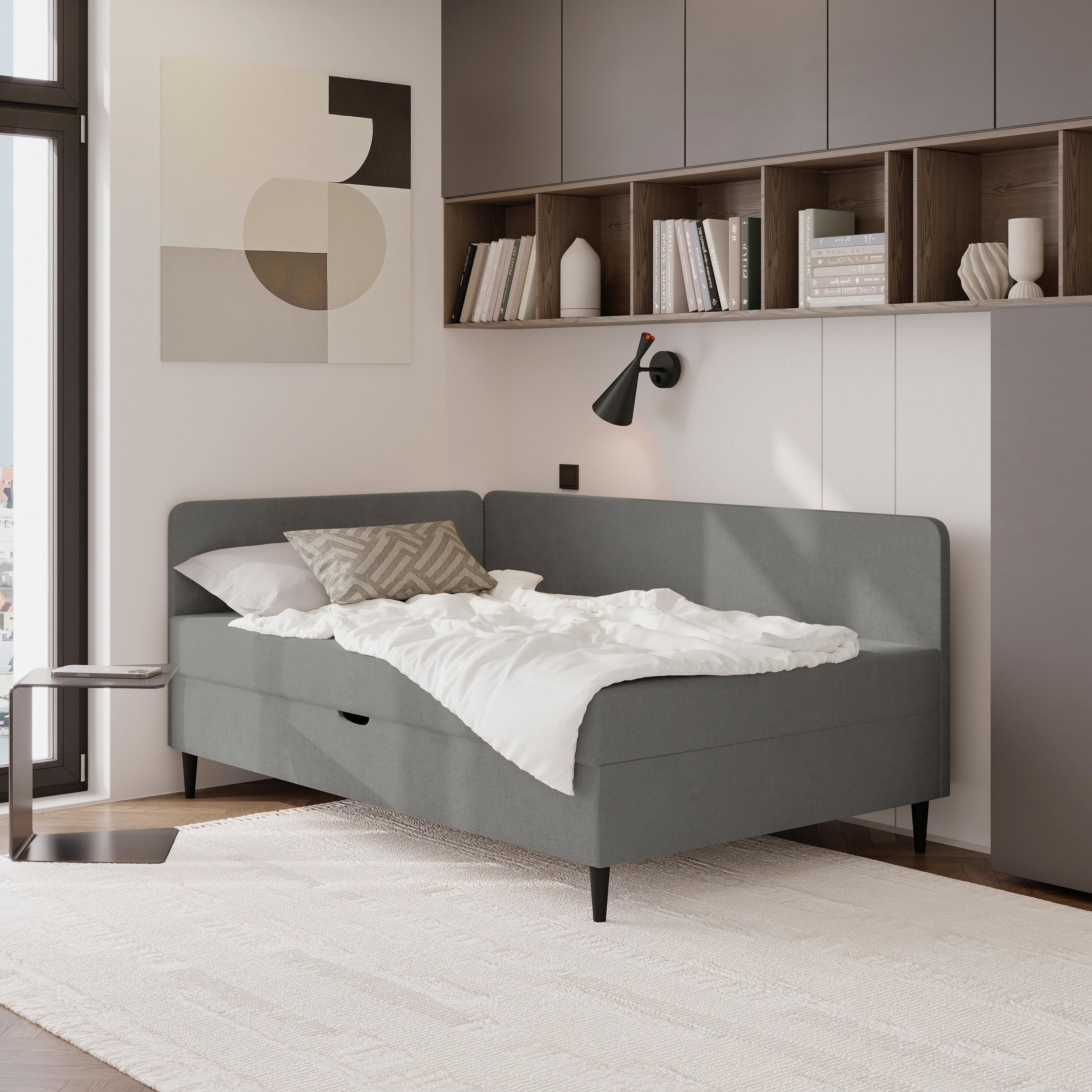 BOXBETT 90/200 cm  in Graphitfarben  - Graphitfarben/Schwarz, Konventionell, Textil (90/200cm) - P & B