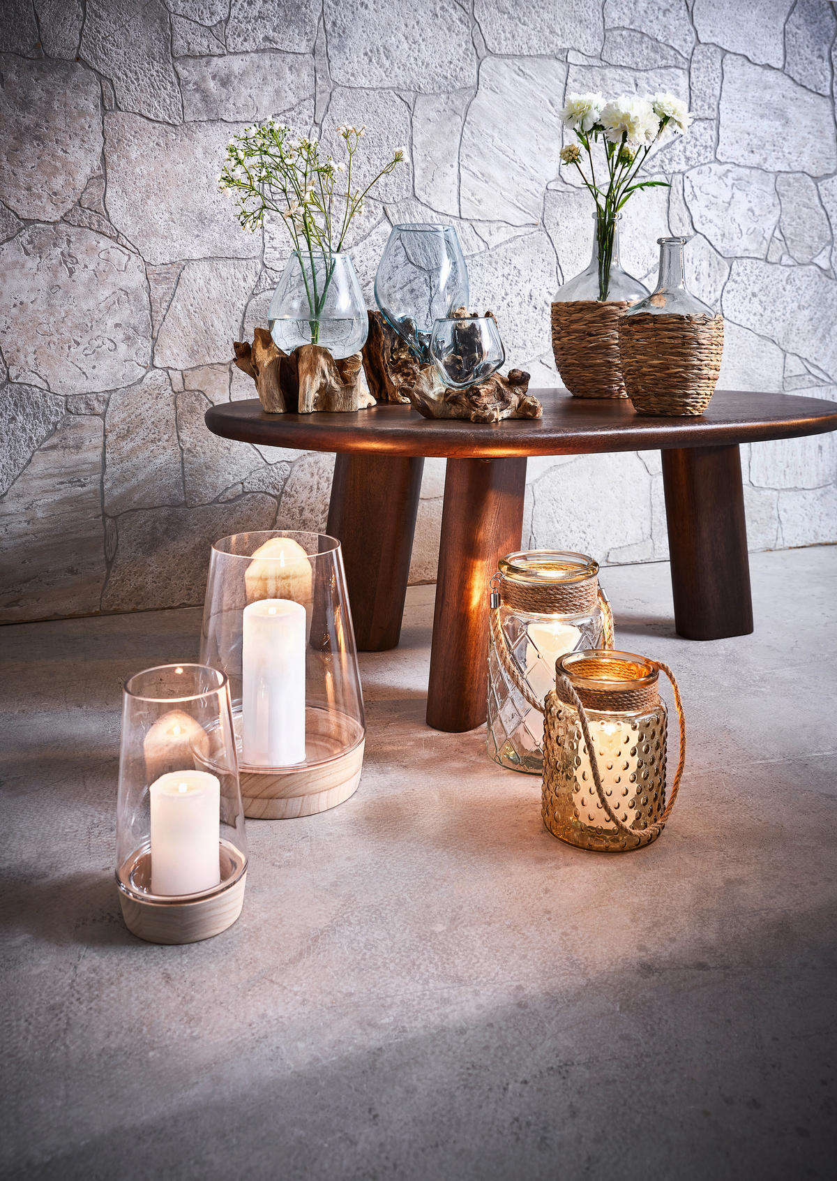WINDLICHT Naturfarben 22/28 cm  - Naturfarben, LIFESTYLE, Glas/Holz (22/28cm) - Ambia Home
