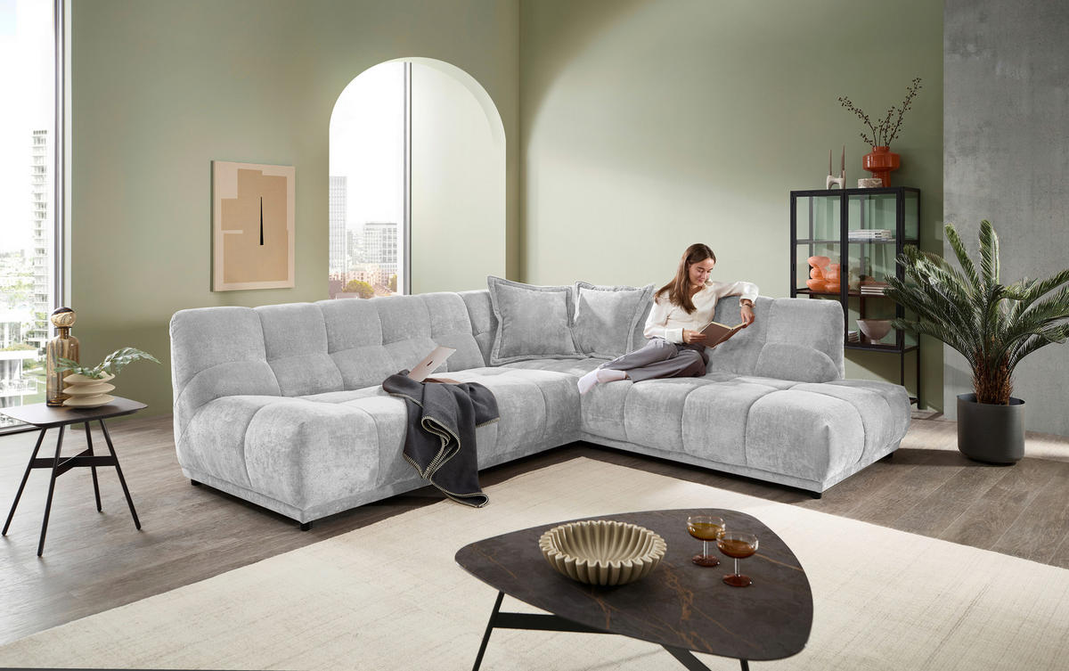 ECKSOFA ITALIA in Chenille Silberfarben  284/250 cm  - Silberfarben/Schwarz, MODERN, Kunststoff/Textil (284/250cm) - Livetastic