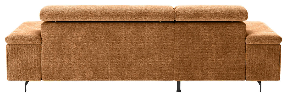 Ecksofa mit Bettkasten Emma in Chenille Cognac  - Cognac/Schwarz, Textil/Metall (165/267cm) - MID.YOU