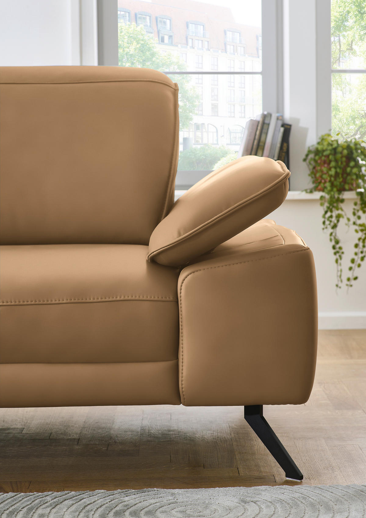 ECKSOFA in Echtleder Honig  - Schwarz/Honig, Design, Leder/Metall (193/332cm) - Dieter Knoll