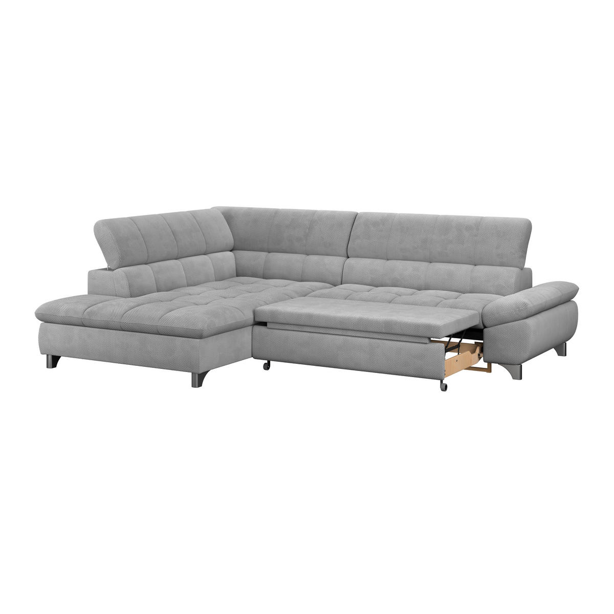 ECKSOFA Hellgrau Chenille  - Chromfarben/Hellgrau, KONVENTIONELL, Textil/Metall (234/312cm) - Livetastic