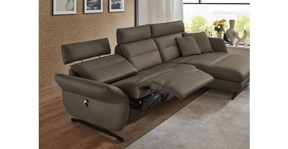 ECKSOFA in Echtleder Graubraun 300/157 cm - Graubraun/Schwarz, Design, Leder/Metall (300/157cm) - Dieter Knoll