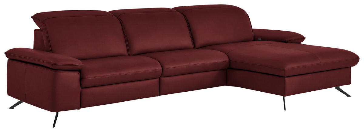 ECKSOFA  Echtleder Rot  - Rot/Schwarz, Design, Leder/Metall (307/169cm) - Beldomo Premium