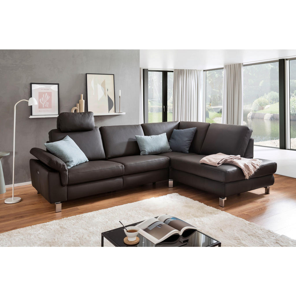 Thumbnail - Pure Home Lifestyle Ecksofa, Braun, Leder, Echtleder, Dickleder, 4-Sitzer, Ottomane rechts, L-Form, 271x200 cm, Blauer E...