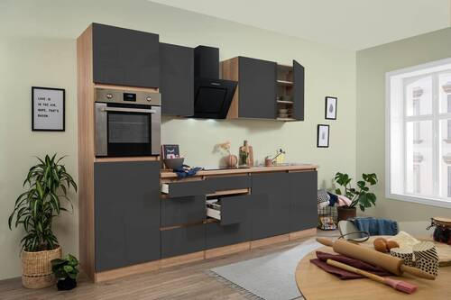 KÜCHENBLOCK 280 cm   in Eichefarben  - Eichefarben/Grau, MODERN, Holzwerkstoff (280cm) - Respekta