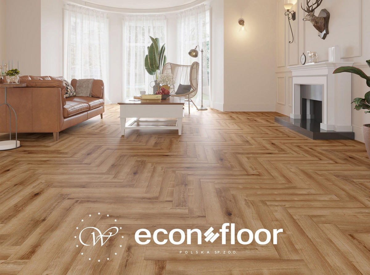 VINYLBODEN Econfloor HERRINGBONE 55 ONTANO NATUR  per  m² - Naturfarben, Basics, Kunststoff/Stein (61/12,6/0,57cm)