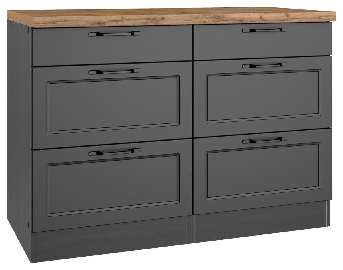 KÜCHENUNTERSCHRANK 120/86/60 cm  in Grau, Eiche Wotan  - Eiche Wotan/Schwarz, LIFESTYLE, Holzwerkstoff/Metall (120/86/60cm) - Held