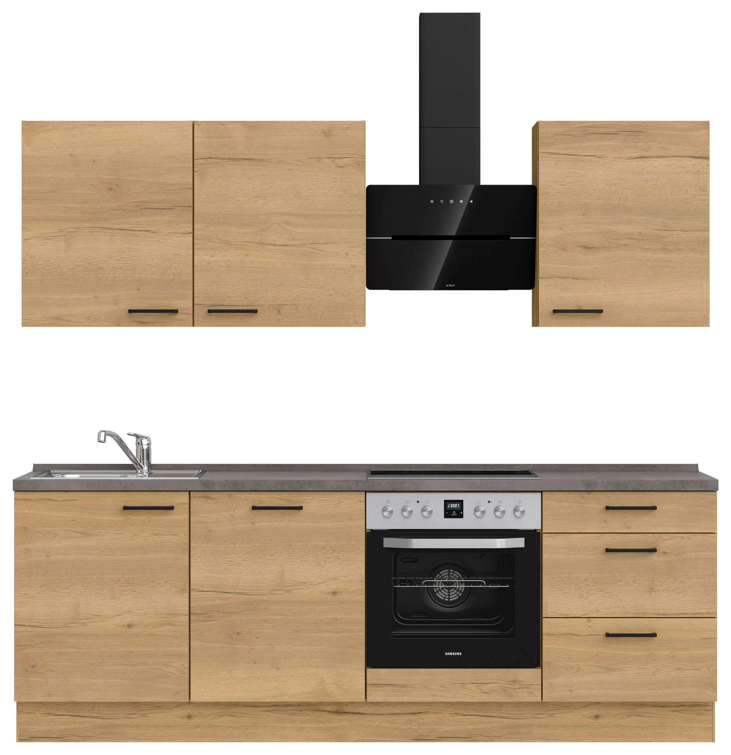 KÜCHENBLOCK 240 cm   in Eichefarben, Schieferfarben  - Schieferfarben/Eichefarben, MODERN, Holzwerkstoff/Metall (240cm) - Nobilia