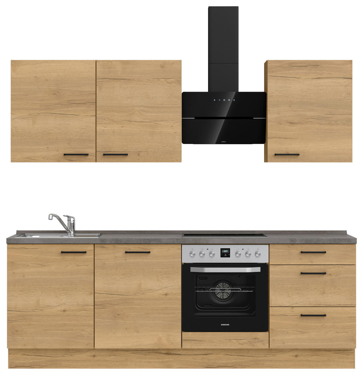 KÜCHENBLOCK 240 cm   in Eichefarben, Schieferfarben  - Schieferfarben/Eichefarben, MODERN, Holzwerkstoff/Metall (240cm) - Nobilia
