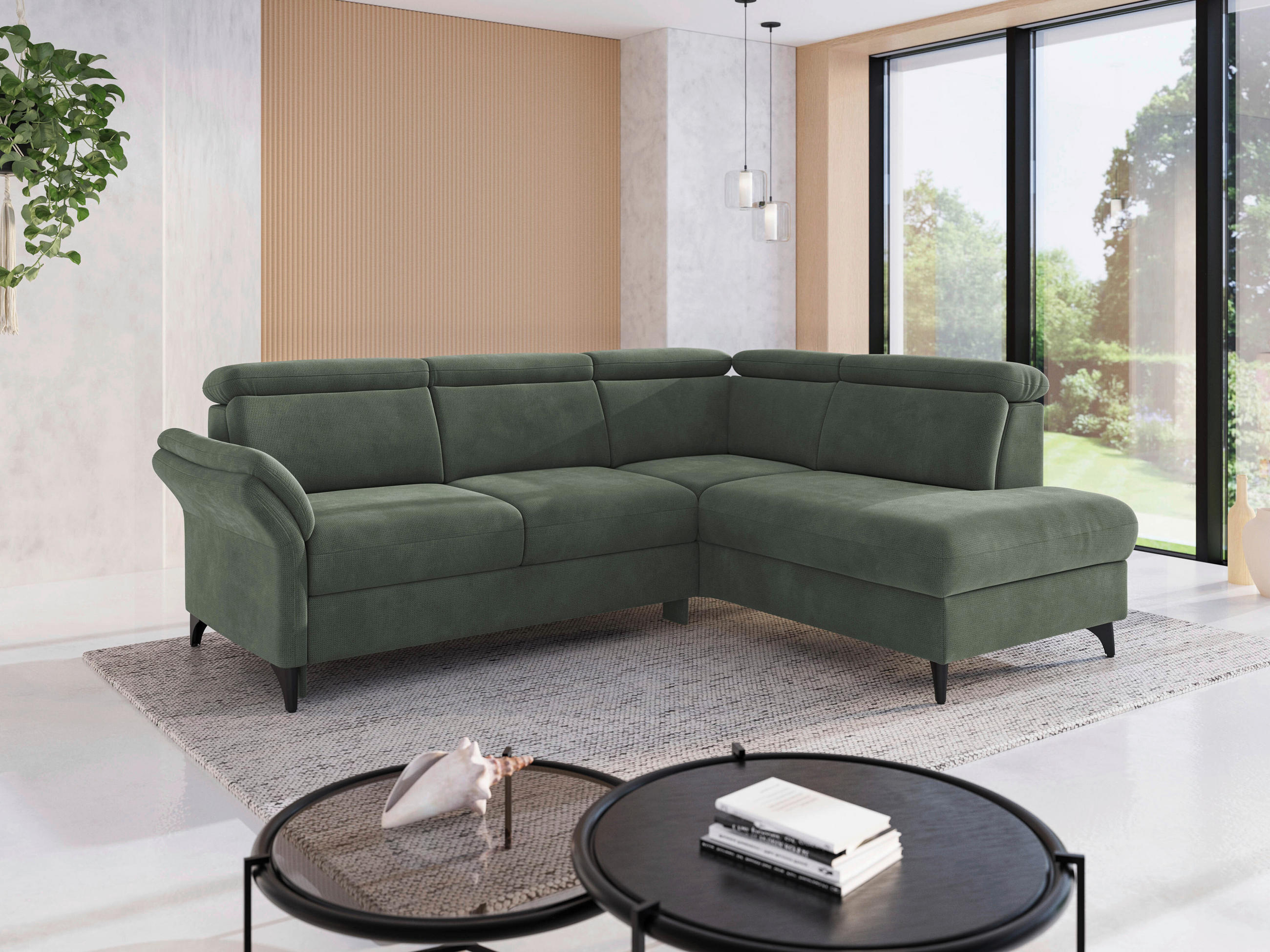 ECKSOFA Flachgewebe Dunkelgrün  - Dunkelgrün/Schwarz, Konventionell, Textil/Metall (247/193cm) - Sit & More