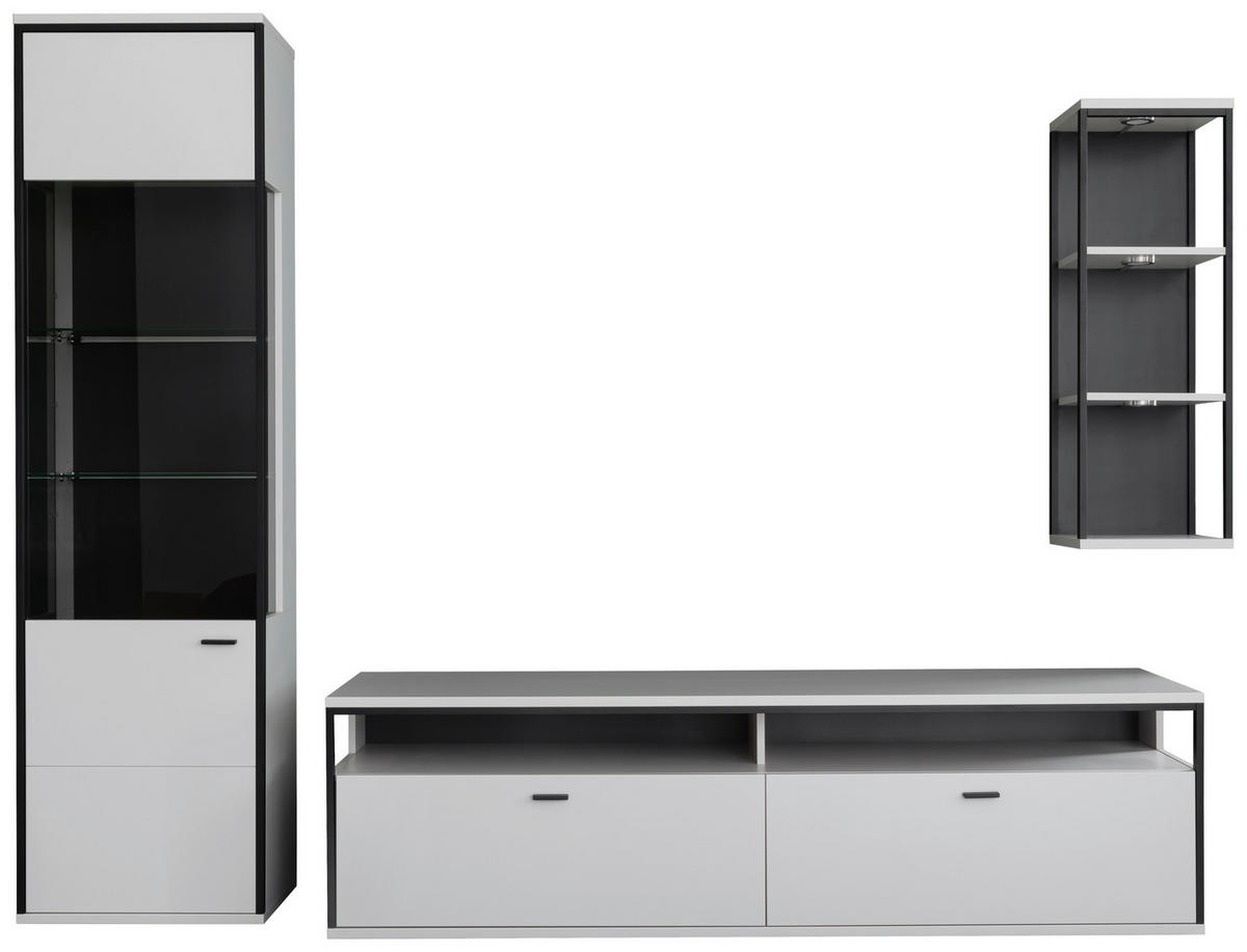 WOHNWAND  in Schwarz, Weiss 265/199/51 cm  - Weiss/Schwarz, Design, Glas/Holzwerkstoff (265/199/51cm) - Stylife