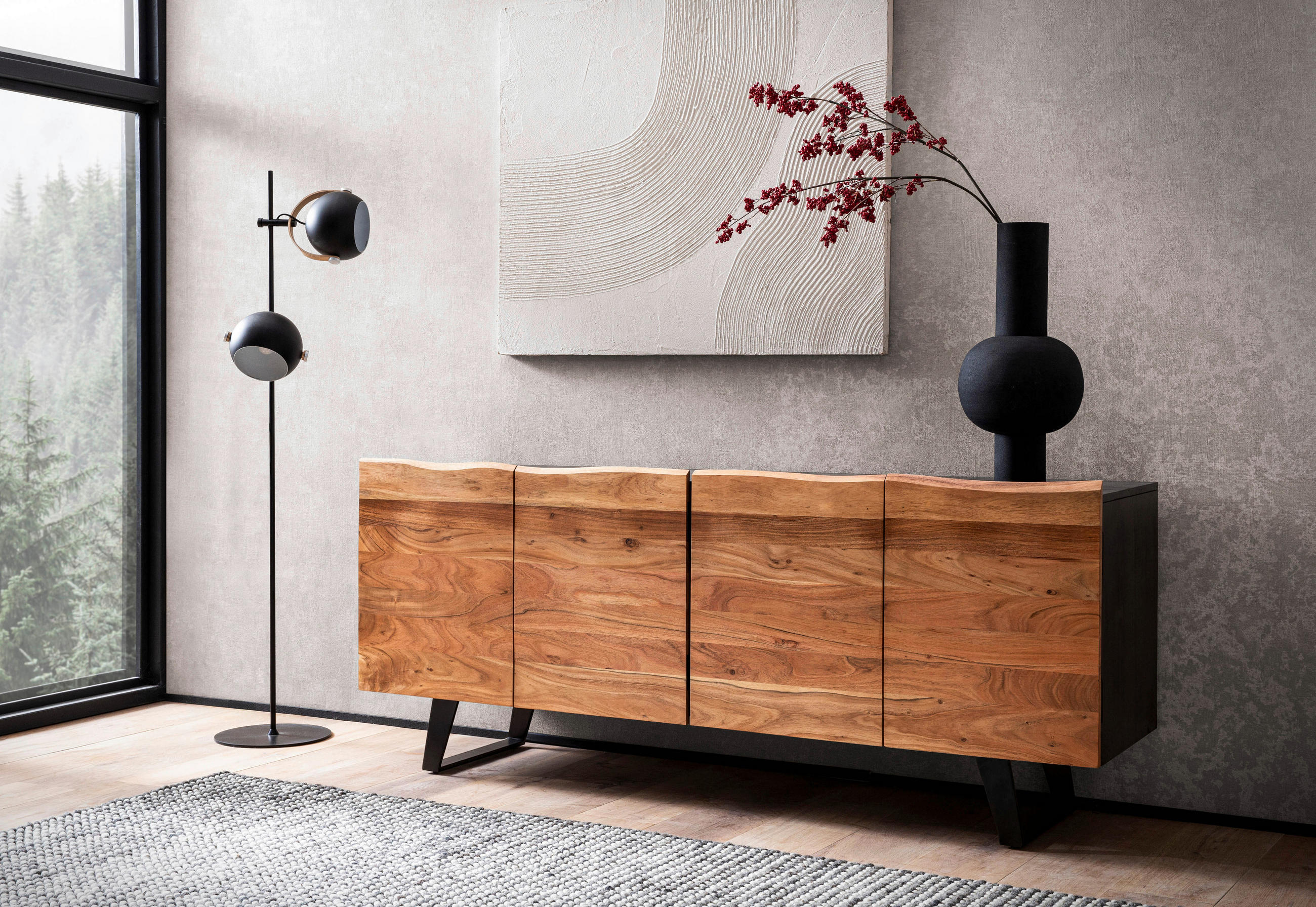 SIDEBOARD 180/75/45 cm  - Schwarz/Akaziefarben, Design, Holz/Metall (180/75/45cm) - MID.YOU