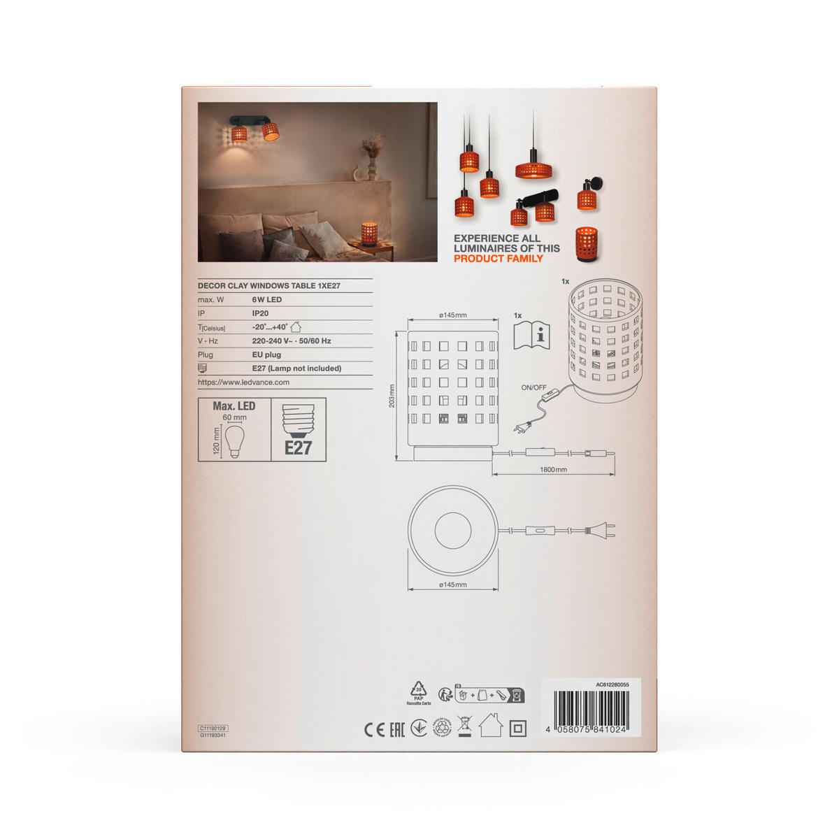TISCHLEUCHTE 14,5/20,3 cm   - Braun, Natur, Stein/Metall (14,5/20,3cm) - Ledvance