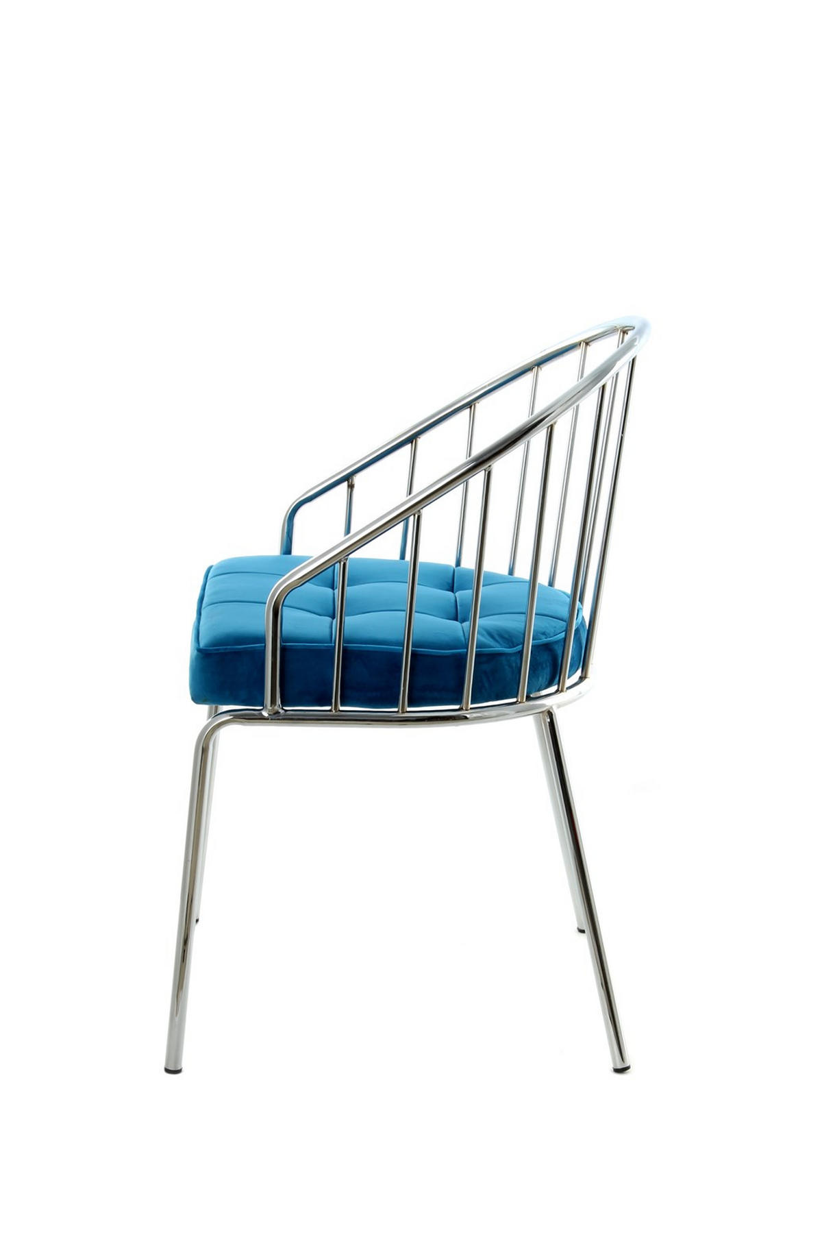 STUHL Samt Blau  - Blau/Chromfarben, Design, Textil/Metall (51/83/51cm) - Kayoom