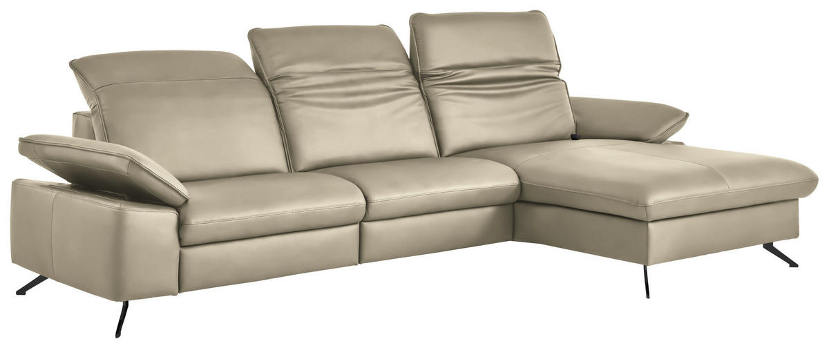 ECKSOFA  Echtleder Naturfarben  - Schwarz/Naturfarben, Design, Leder/Metall (307/169cm) - Beldomo Premium